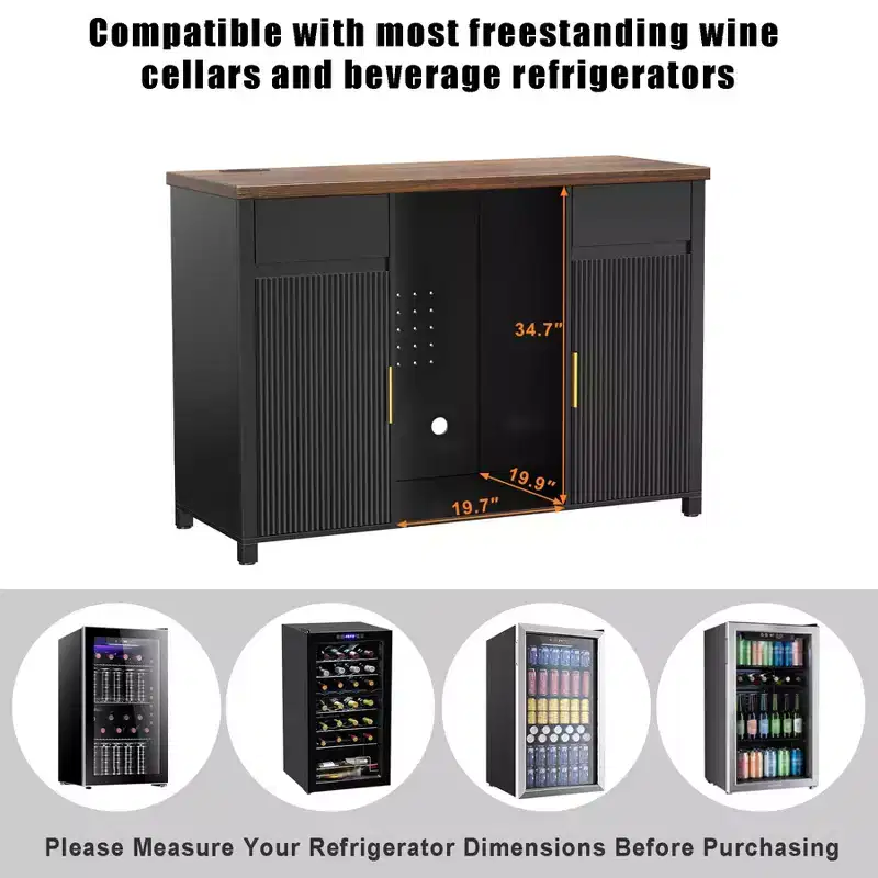 Coffee Bar Cabinet with Fridge Space Mini Fridge Cabinet Buffet Sideboard 53.2