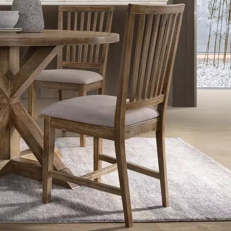 Simple Relax Set of 2 Upholstered Side Chair in Tan and Weathered Oak