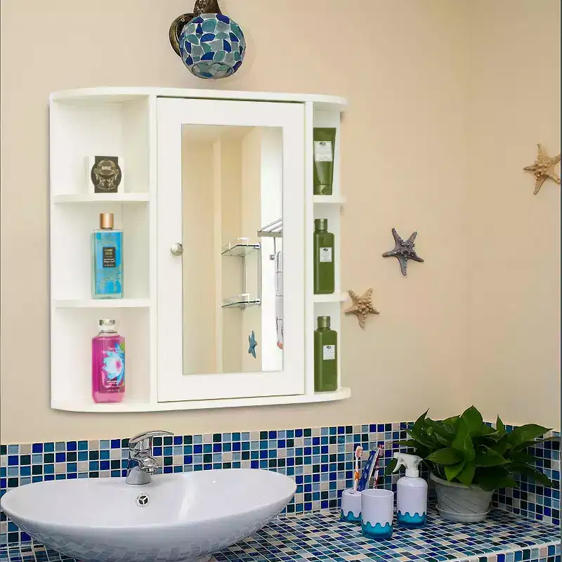 Fully Assembled and Ready for Installation Wall Mounted Bathroom Storage Cabinet Organizer, Mirrored Vanity Medicine Chest with Open Shelves