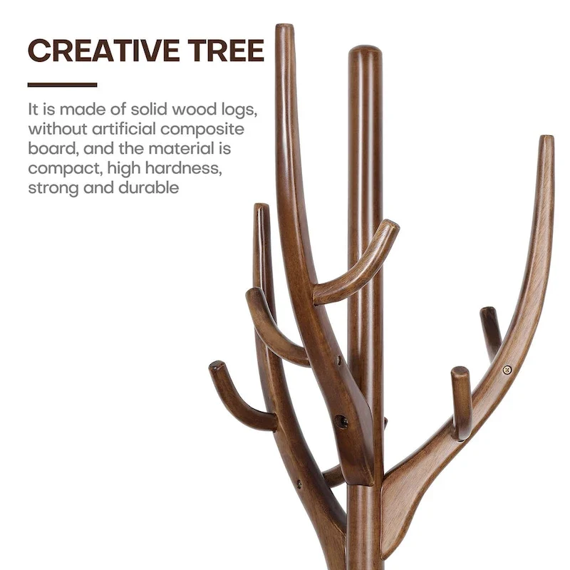 Adjustable Tree-branch Coat Rack Freestanding, Rubberwood Coat Tree - 16.54Dia. x 71.65H