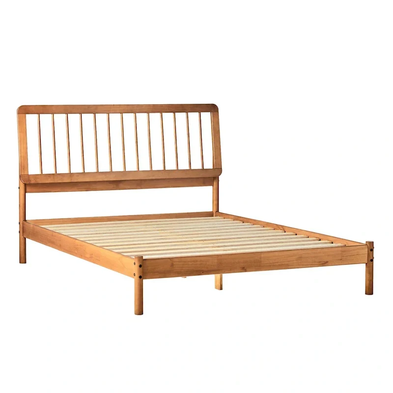 Solid Wood Queen Spindle Bed, Caramel / Natural Pine / Black, Fits 2