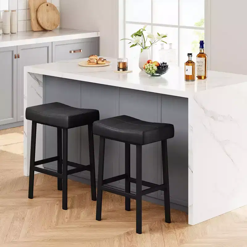 24 Counter Height Bar Stools Set for Kitchen Island Counter, Bonded Leather Stools with 2.4 Thick Saddle Seats for Dining Room