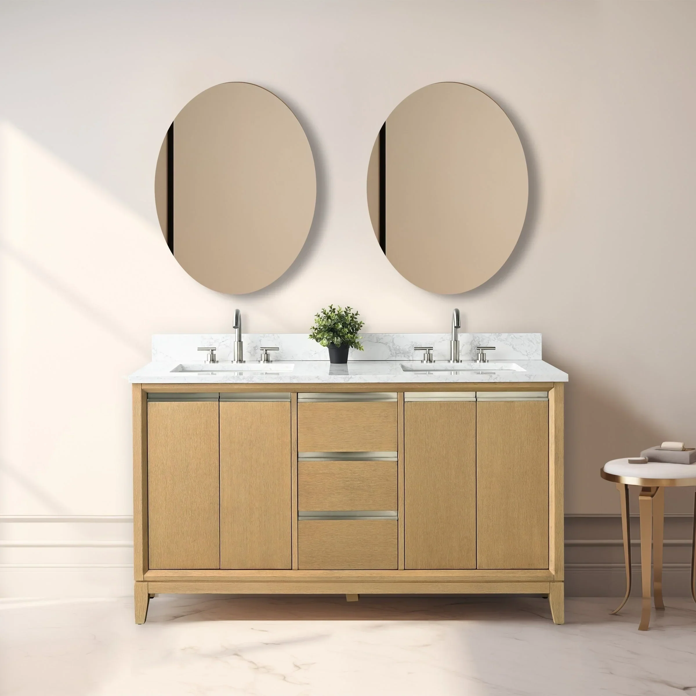 Vanity Art Bathroom Vanity with Ceramic Sink and Engineered Marble Top