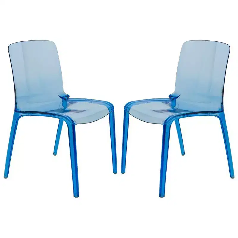 Clear Acrylic Dining Chair Set of 2 Stackable Waterfall Edge Lightweight 275 lbs