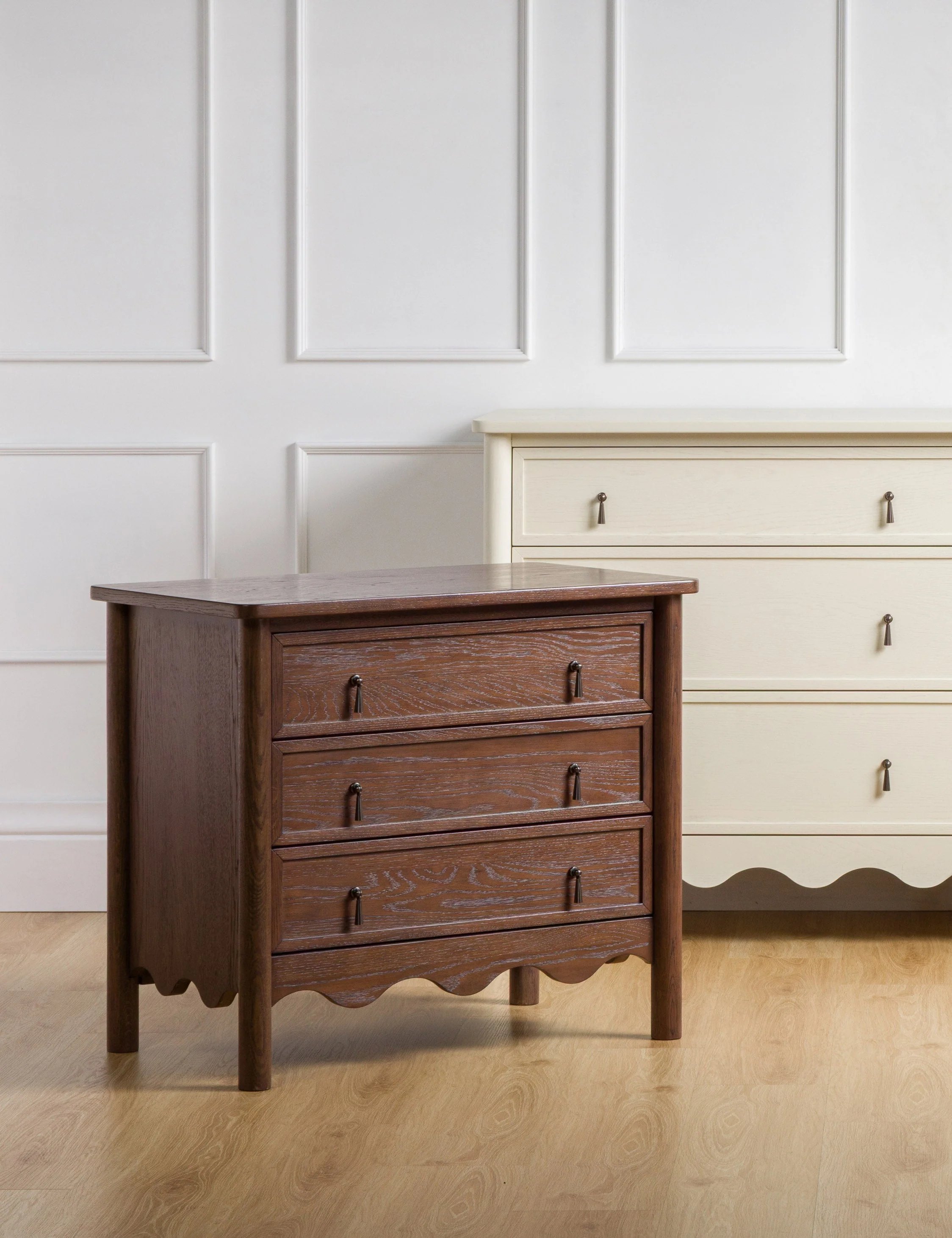 3-Drawer Nightstand - pairs classic detailing with a softly tailored silhouette