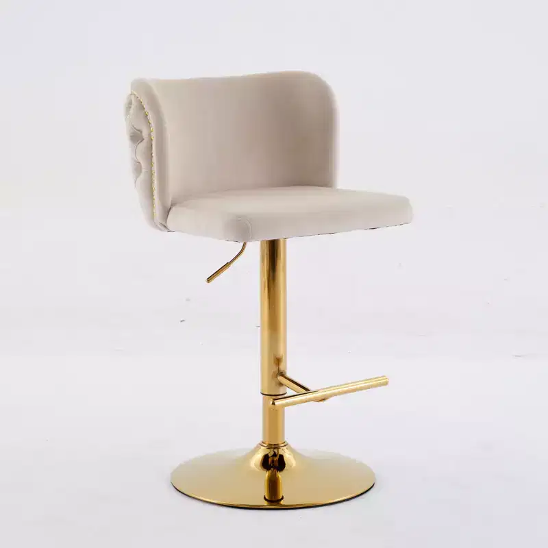 Velvet Upholstered Swivel Bar Stools with Gold-Plated Base & Adjustable Height