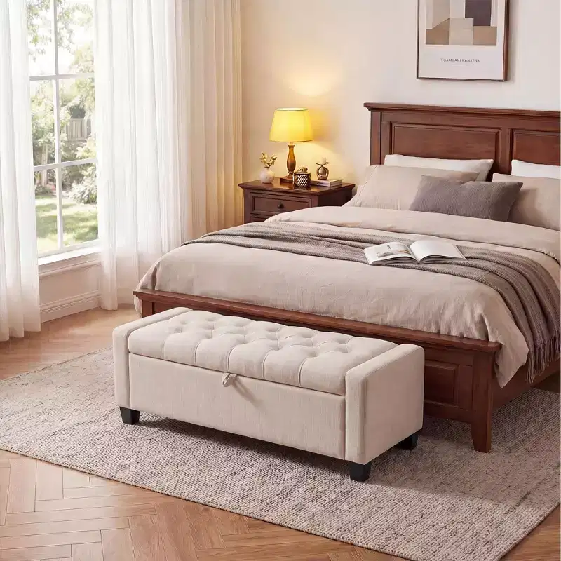 50.8 Storage Ottoman Bench, Tufted Upholstered End of Bed Storage Bench, Flip Top Entryway Bench with Safety Slow-Close Hinge for Living Room