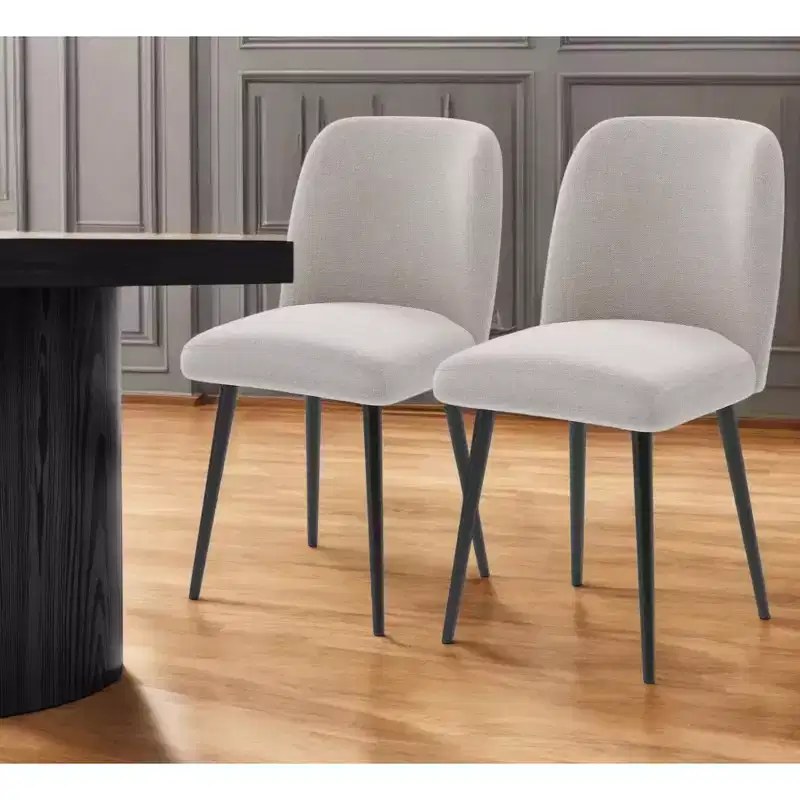 Set of Two Beige and Black Upholstered Fabric Dining Side Chairs