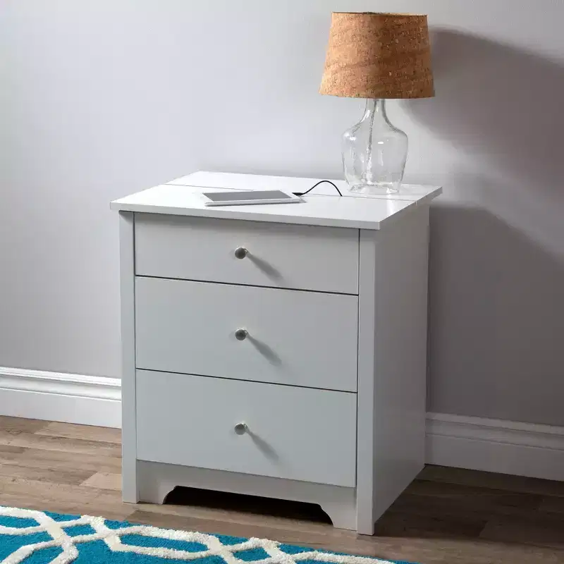 Bedroom Nightstand with Built-In Charging Station and Storage Drawer
