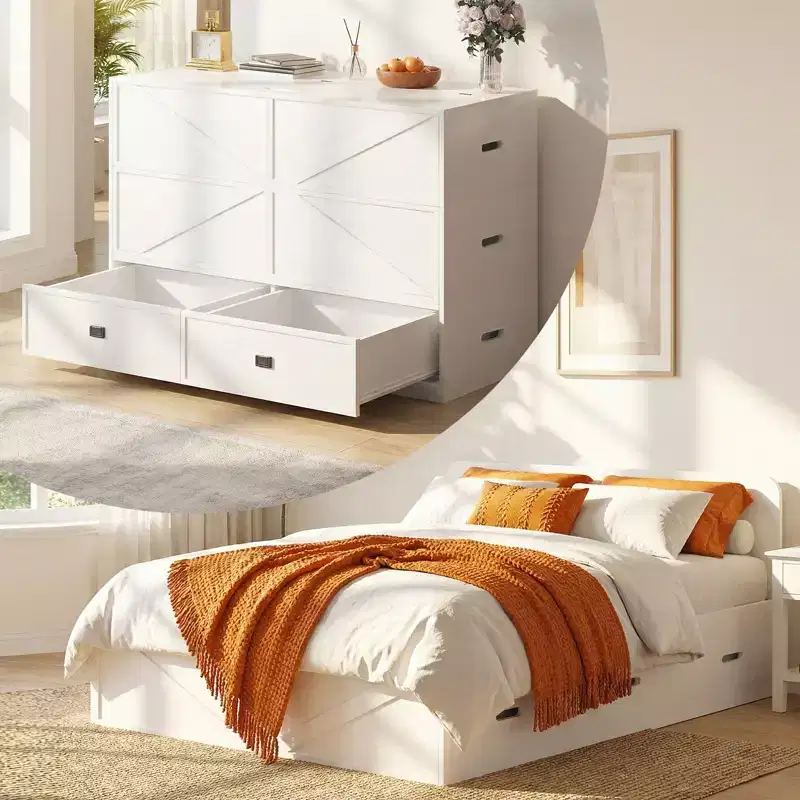 Mjkone Convertible Sofa Set with Storage Murphy Bed Chest, Full/Queen, Mattress Not Included