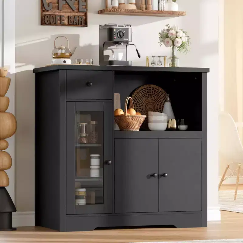TruAIR Kitchen Microwave Cabinets with Storage, Buffet Cabinet Sideboard with 3 Doors,1 Drawer and Adjustable Shelves, Pantry Storage Cabinet for Room