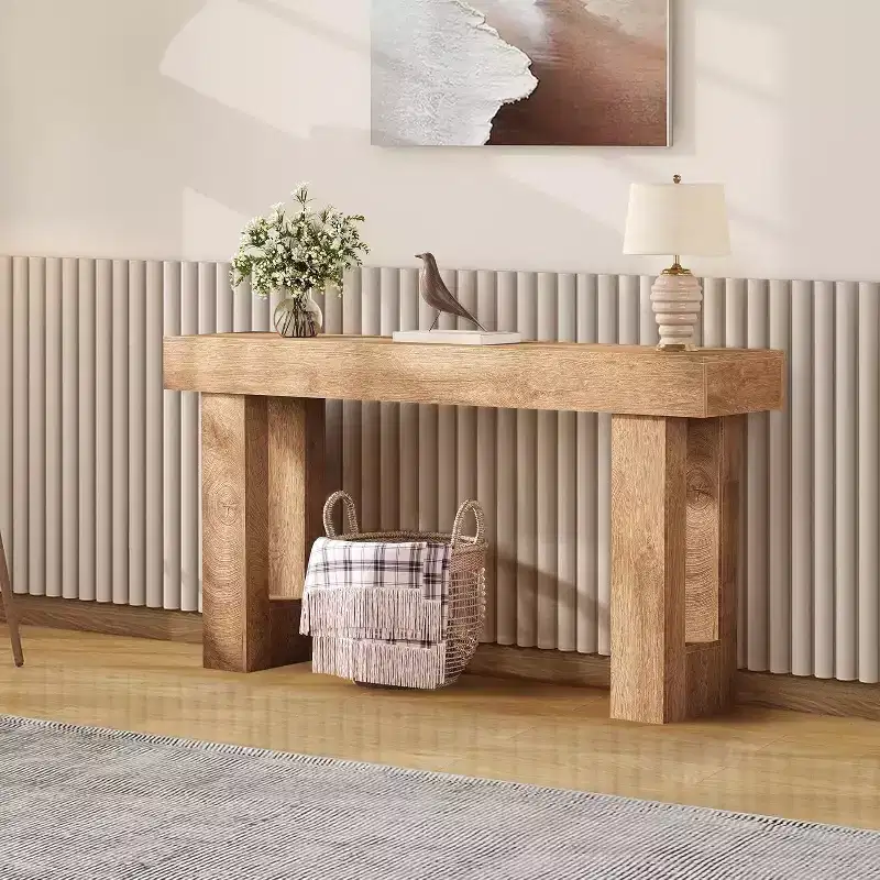 Acekool 63 Modern Farmhouse Console Table, Narrow Rectangular Sofa Table with Wood Grain Finish, Entryway Hallway Table for Living Room or Apartment