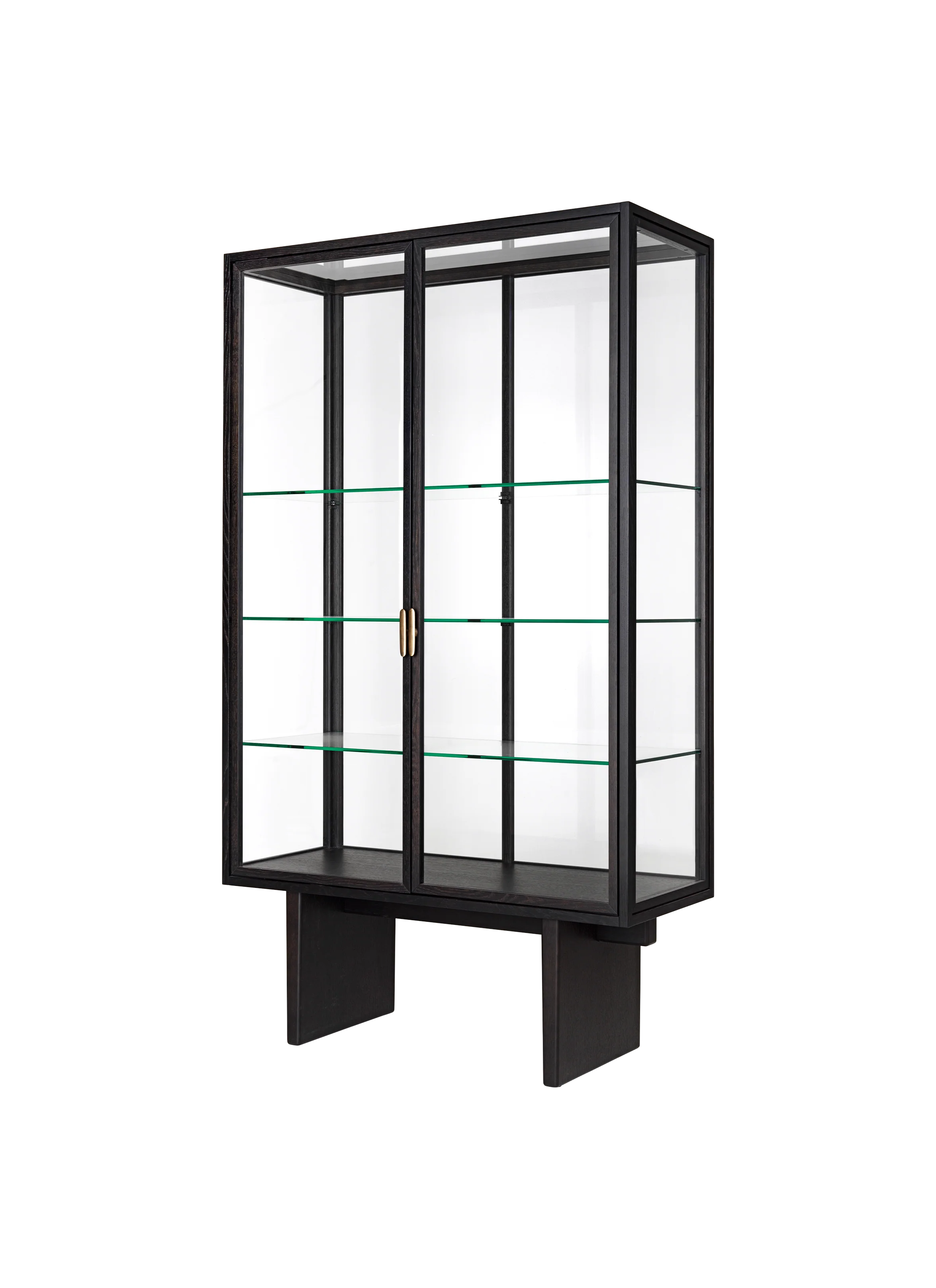 Modern Black Metal & Glass Display Vitrine Cabinet with Open Shelves for Living Room