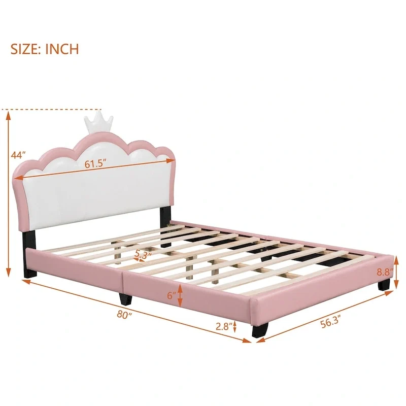 Upholestered Princess Bed With Crown Headboard