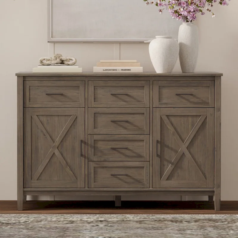 WYNDENHALL Cantina SOLID WOOD 54 inch Wide Rectangle Transitional Sideboard in Smoky Brown - 18 d x 54 w x 36 h