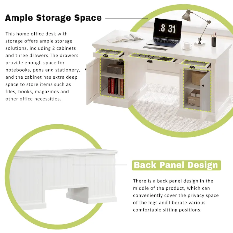 Modern Executive Desk,Computer Desk with 2 Storage Cabinet and 3 Drawers