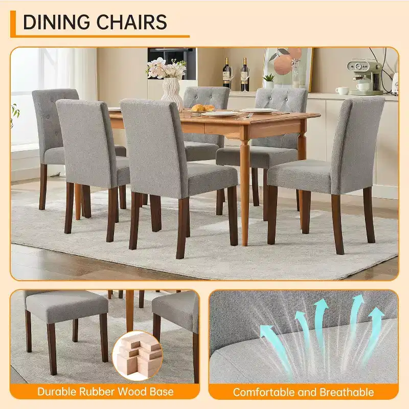 Button Tufted Parsons Dining Chairs Set of 2, Upholstered Fabric Kitchen Chairs with Padded Seats & Wood Legs, Living Room Kitchen Furniture
