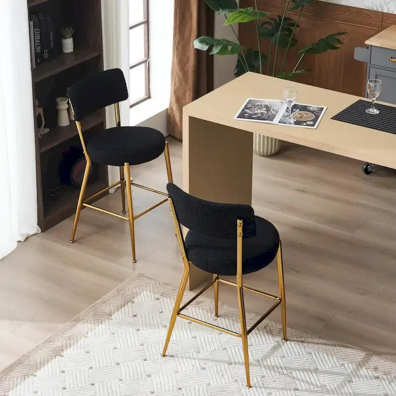 Set of 2/Set of 4 Modern Teddy Fabric Upholstered Bar Stools with Metal Base