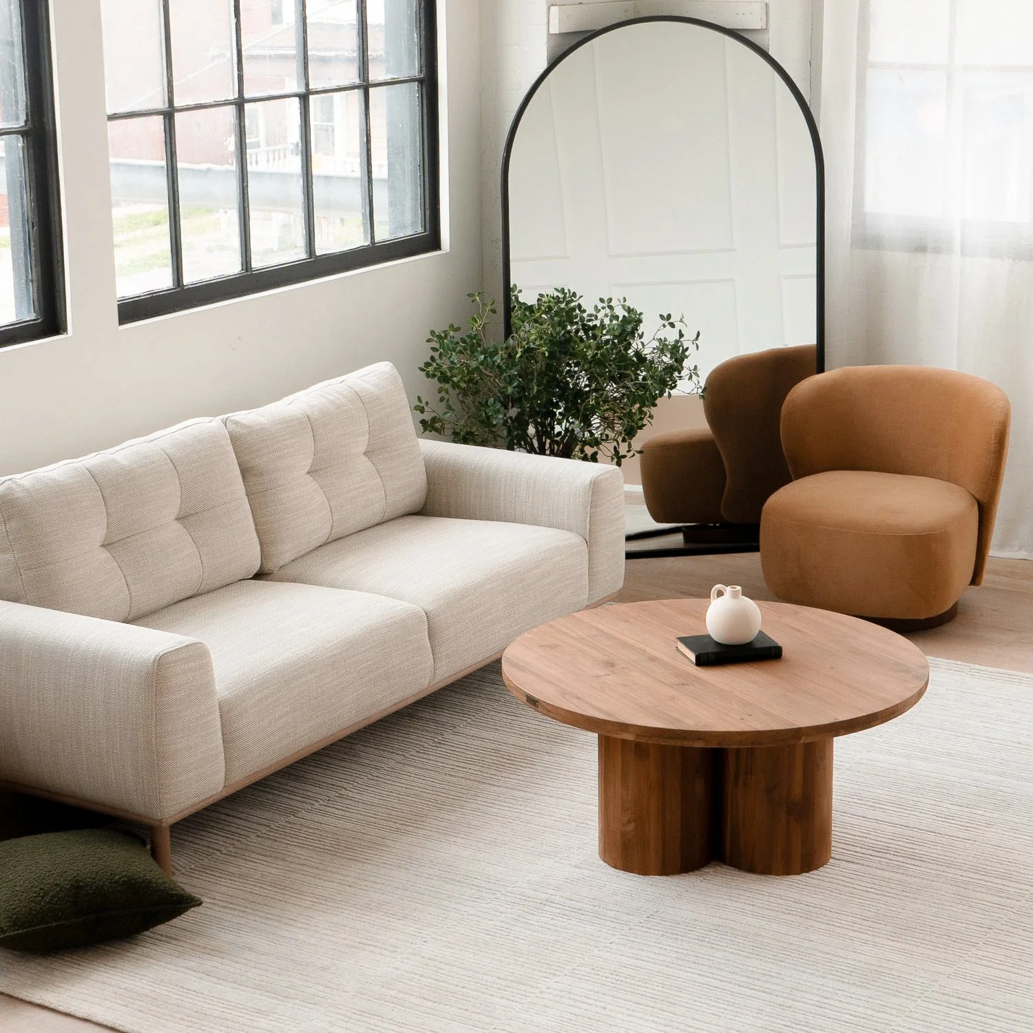 Modern Teak Coffee Table with Round - Living Room | 39
