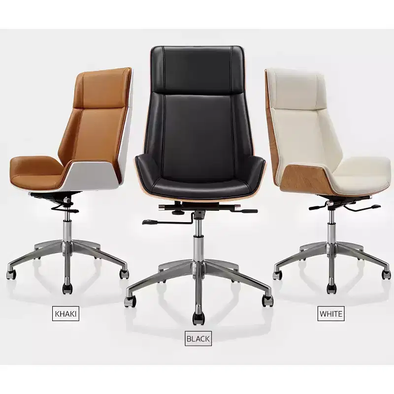 Tree City- High Back Executive Office Chair with Walnut Bent Wood Back and Faux Leather Seat  Swivel & Rolling Base