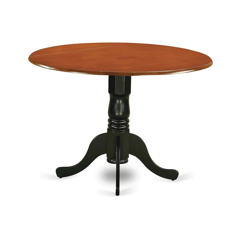 East West Furniture Dining Table Set- a Round Kitchen Table and Faux Leather Dinette Chairs, Black & Cherry (Pieces Option)