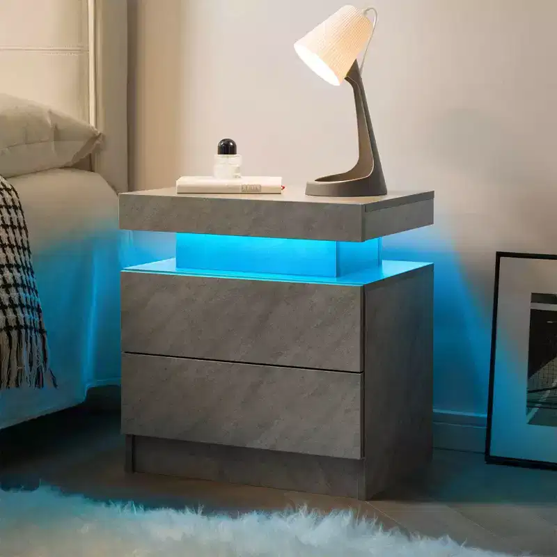 Nightstand Bedside Table with 2 Drawers Modern End Side for Bedroom Deep Gray