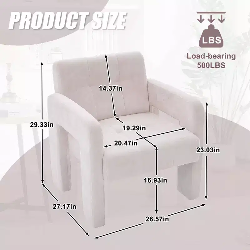 TUYOHW Modern Accent Armchair,Chenille Upholstered Single Sofa Chair with Padded Armrests,Lounge Chair Living Room,Bedroom,Office,500 lbs Capacity