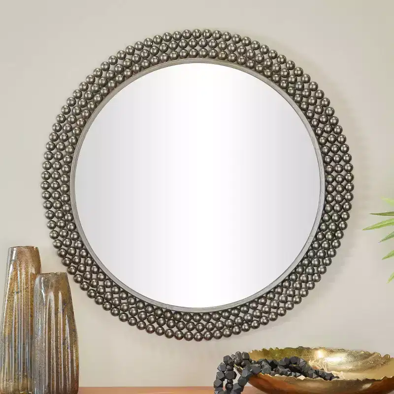 Metal Round with Beaded Detailing Wall Mirror - CosmoLiving by Cosmopolitan