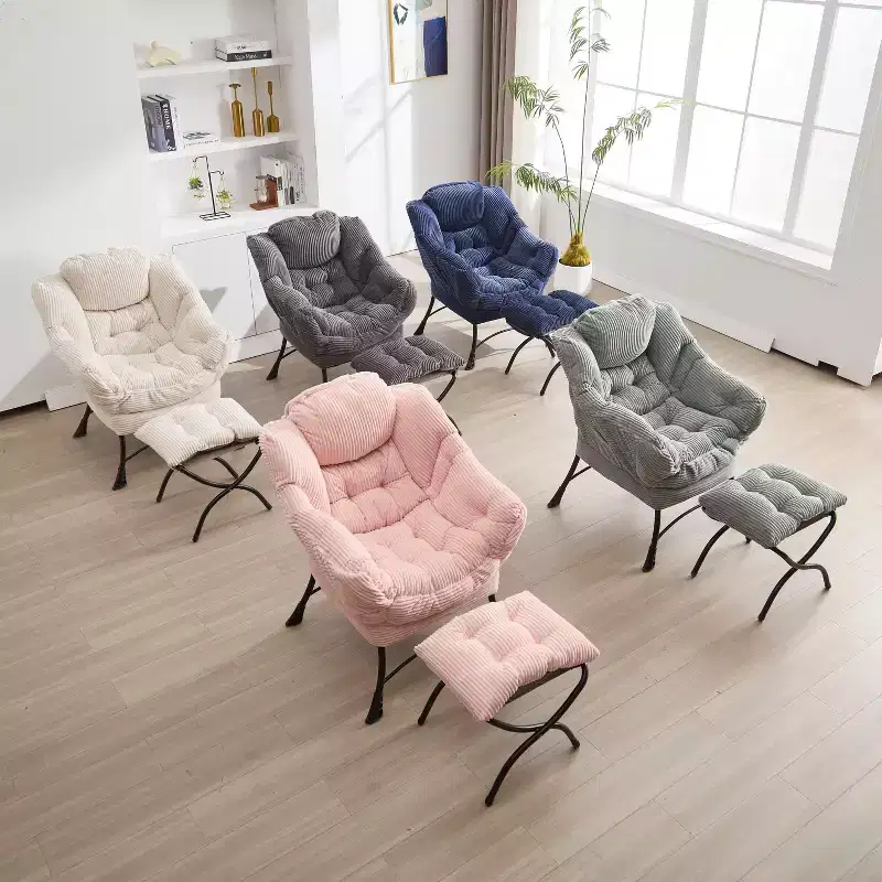 Ergonomic Lazy Lounge Chair with Ottoman for Living Room & Small Spaces - Steel Frame & Side Pocket Lazy Sofa