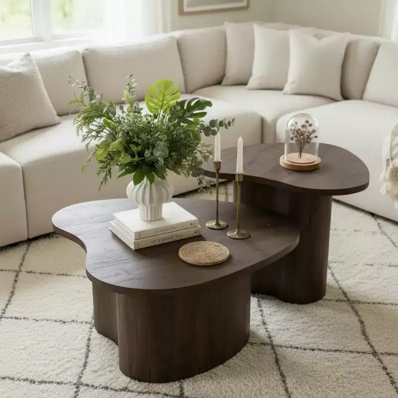 Set of 2 Modern Heart-Shaped Coffee Tables, Nesting Accent Tables, Small Decorative Coffee Table Set for Living Room or Apartment-Panipeachy