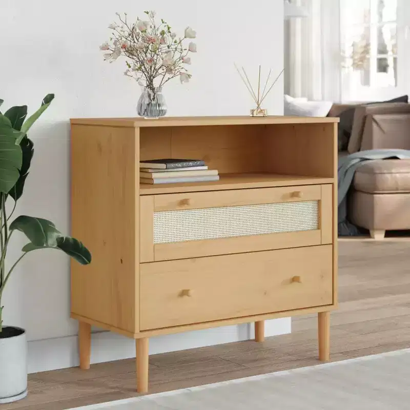 Dresser Rattan Look Brown 31.5x15.7x31.5 Solid Wood Pine
