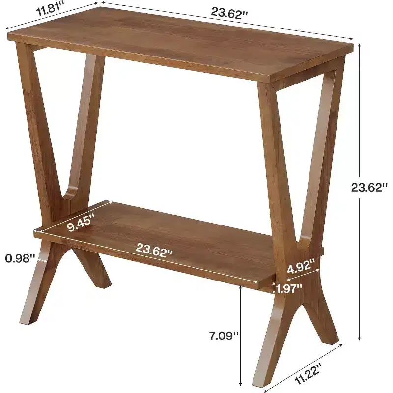 Lantine 2-Tier Solid Wood End Table, Storage Shelves Side Table with Sturdy Legs, for Small Spaces, Bedroom, Apartment