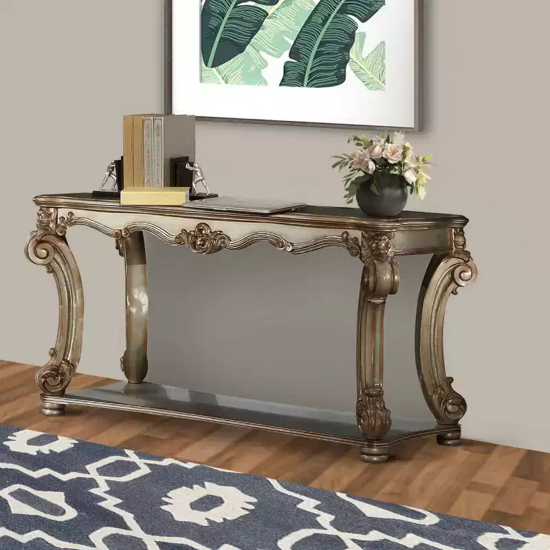 Sofa Table with Bottom Shelf in Golden Brown