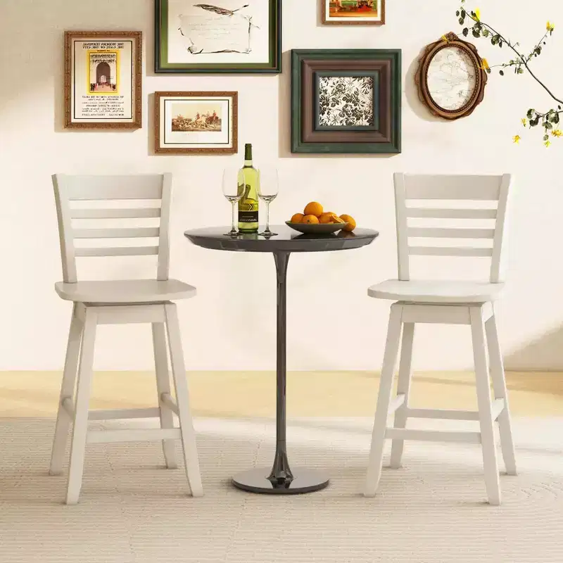 Costway 2 PCS 24.5 Counter Height Bar Chairs Swivel Bar Stools with Hollow Backrest Brown/White