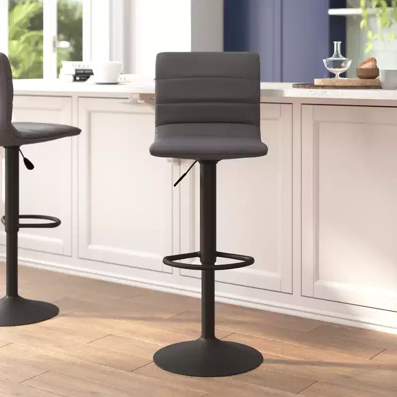 Emma and Oliver Coti Modern Channel Tufted Upholstered Height Adjustable Mid-Back Stool and Pedestal Base with Footrest