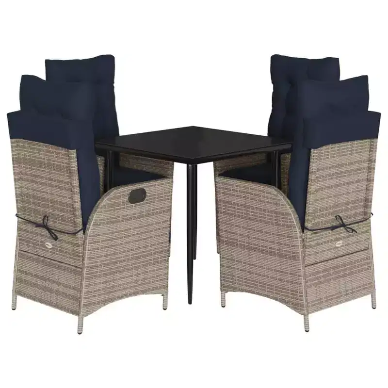 vidaXL Modern Patio Dining Set with Cushions & Tempered Glass