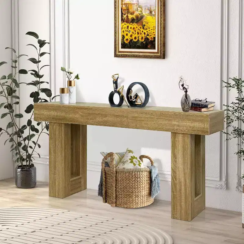 63-Inch Farmhouse Console Table – Wood Entryway & Sofa Table