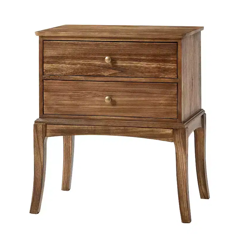 Transitional Solid Wood End Table with Built-in Outlet and 2 Drawers