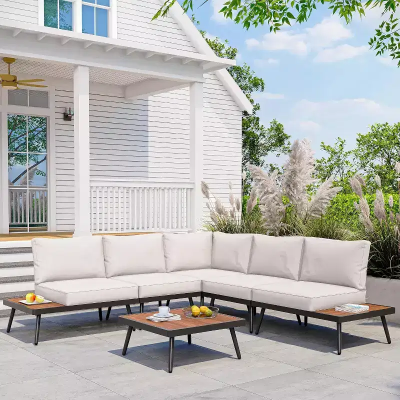 LAUSAINT HOME 6 Pieces Metal Conversation Sofa Set with Coffee Top Table, Outdoor Sectional Patio Furniture Set