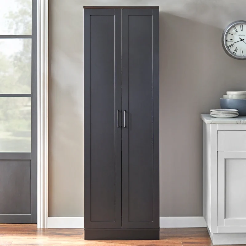 Modern Farmhouse Pantry Cabinet with Glass Doors – Freestanding Kitchen Storage Cupboard