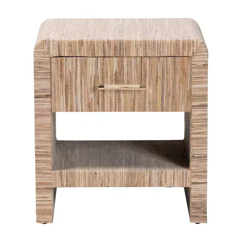 bali & pari Callan Woven Grasscloth 1 Drawer Nightstand Natural/Gold