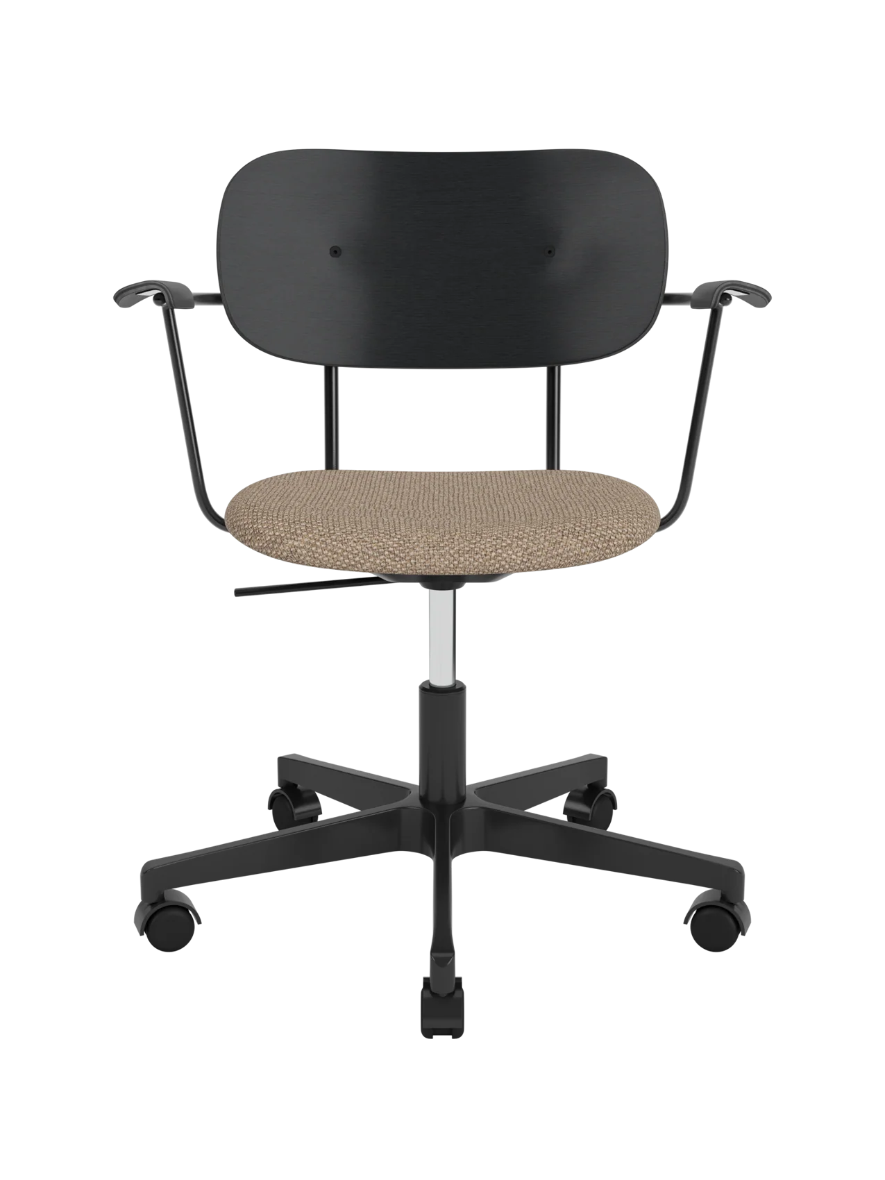 Task Chair, Upholstered Seat with Armrests Black Swivel Base