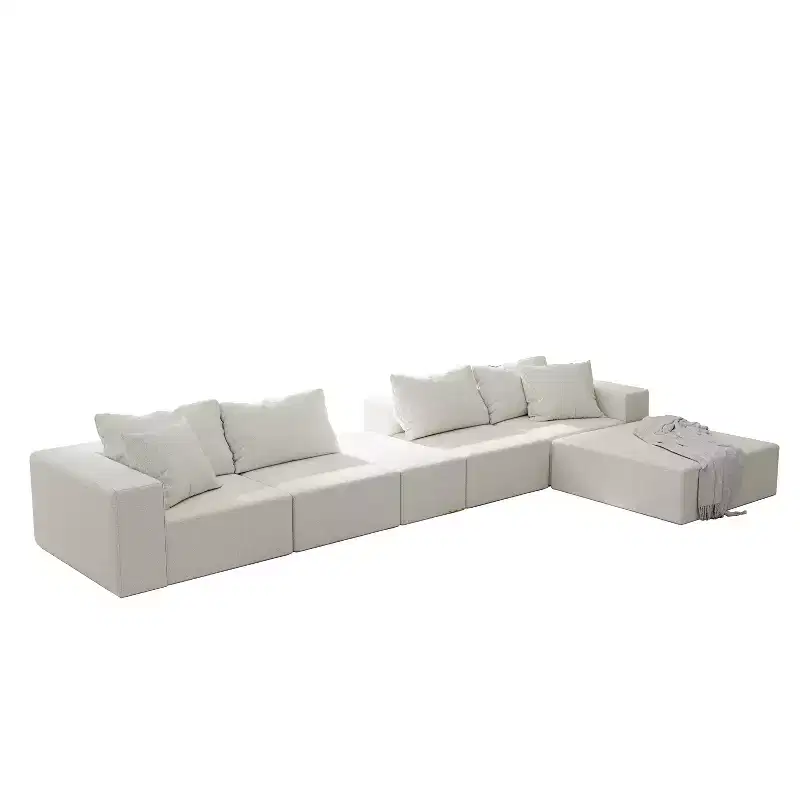 Modern Upholstered Sectional Sofa Couch Set, Modular 132 L-Shaped Sectional Living Room Sofa Set with 6 Cushions