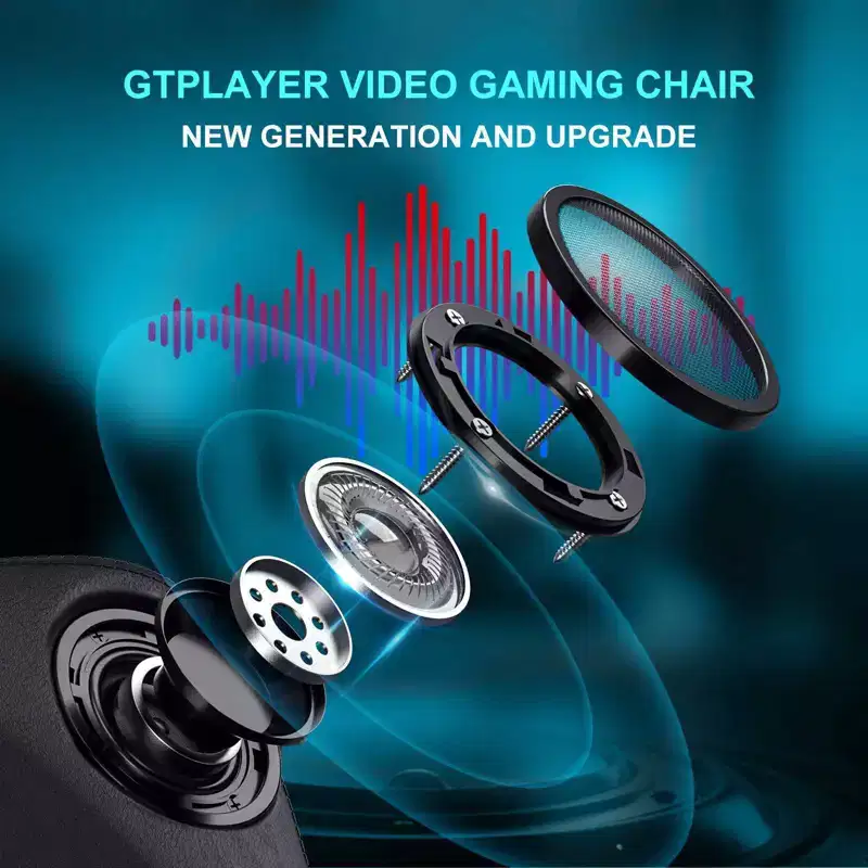 GTPLAYER Gaming Chair with Bluetooth Speakers and Footrest High Back Office Chair Black
