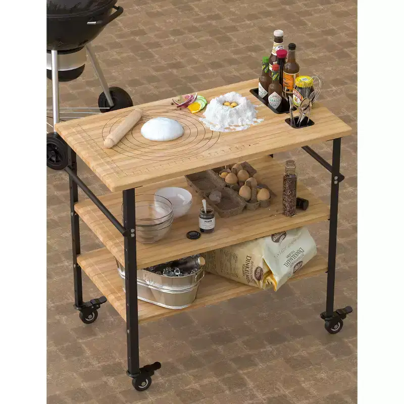 Bamboo Kitchen Storage Cart, 3-Tier Storage Rolling Trolley, Mobile Utility Trolley with Universal Silent Wheels, Suitable for Home Kitchens