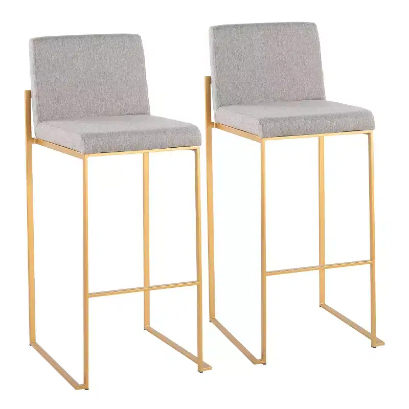 Set of 2 High Back Padded Bar Stools Gold/Gray