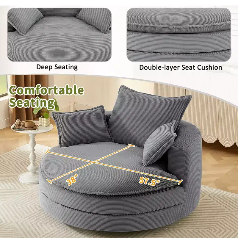 360 Swivel Barrel Chair with Dual-Layer Cushion Design