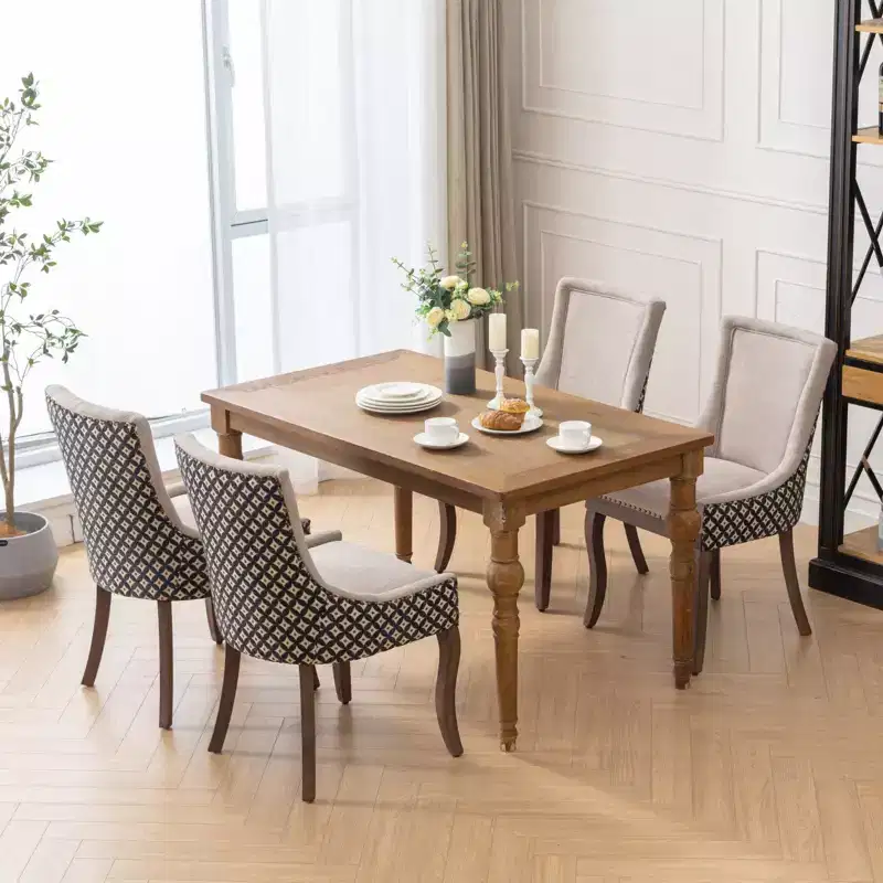 Okak Retro Dining Chairs Set of 2, Comfy Fabric Chairs with Thick Cushions, Kitchen Side Chairs with Solid Wood Legs Bronze Nail Head