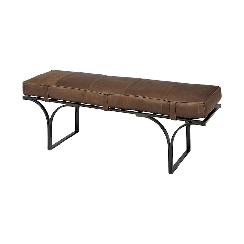 Brown & Black Genuine Leather Bench, 2-Person, 55