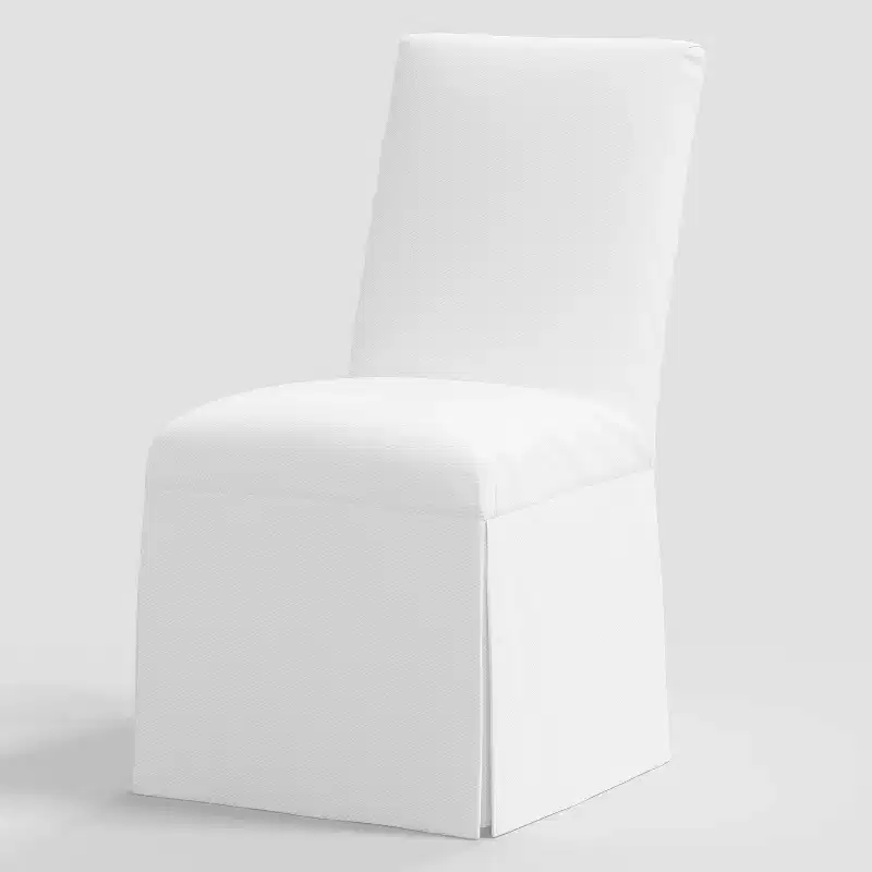 Samy Skirted Slipcover Dining Chair Twill White - Elegant Upholstered Seat, Rubberwood Frame, 250lb Capacity
